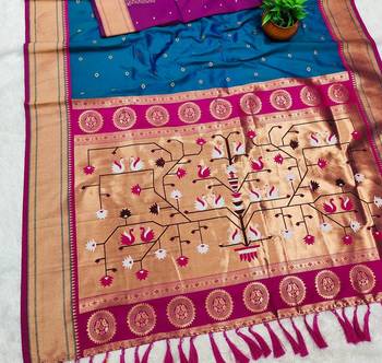 Teal Color Heavy Paithani Silk Traditional Saree 2