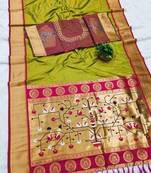 Parrot Green Color Heavy Paithani Silk Traditional Saree