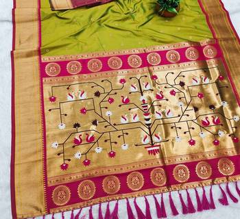 Parrot Green Color Heavy Paithani Silk Traditional Saree 2