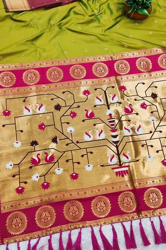 Parrot Green Color Heavy Paithani Silk Traditional Saree