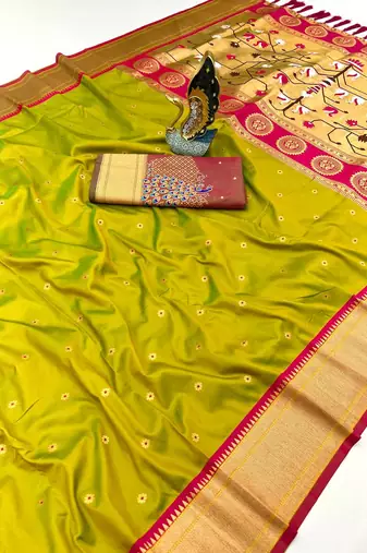 Parrot Green Color Heavy Paithani Silk Traditional Saree