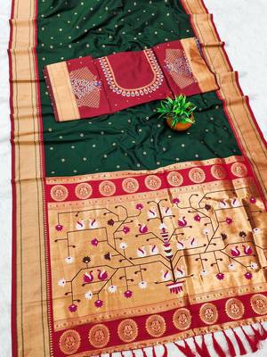 Dark Green Color Heavy Paithani Silk Traditional Saree 1