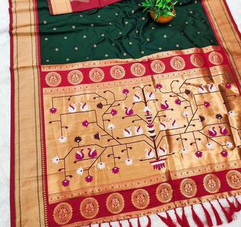 Dark Green Color Heavy Paithani Silk Traditional Saree 2