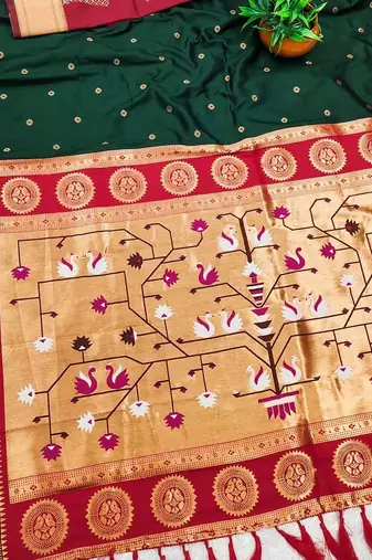 Dark Green Color Heavy Paithani Silk Traditional Saree
