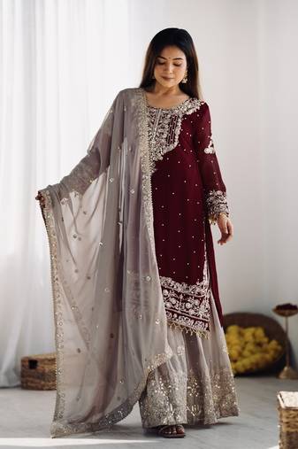 Sequins Work Suit Set With Palazzo