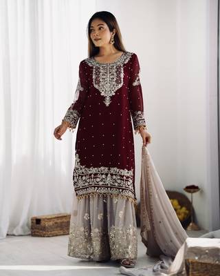 Sequins Work Suit Set With Palazzo 2