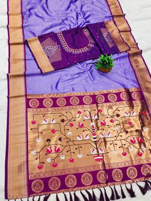 Lavender Color Heavy Paithani Silk Traditional Saree 1
