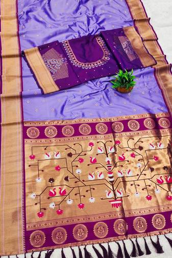 Lavender Color Heavy Paithani Silk Traditional Saree