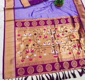 Lavender Color Heavy Paithani Silk Traditional Saree 2