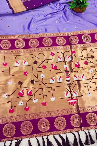 Lavender Color Heavy Paithani Silk Traditional Saree