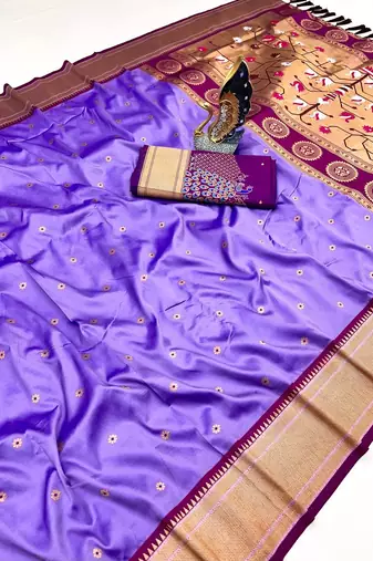 Lavender Color Heavy Paithani Silk Traditional Saree