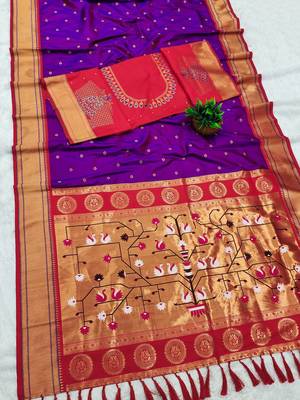 Purple Color Heavy Paithani Silk Traditional Saree 1
