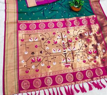 Emerald Green Color Heavy Paithani Silk Traditional Saree 2