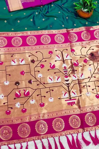 Emerald Green Color Heavy Paithani Silk Traditional Saree