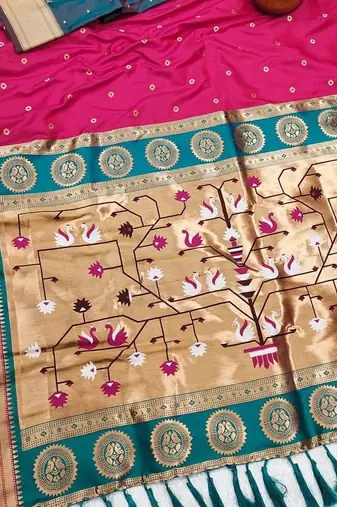 Rani Pink Color Heavy Paithani Silk Traditional Saree