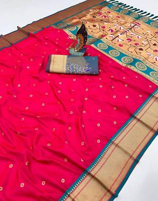 Rani Pink Color Heavy Paithani Silk Traditional Saree 3