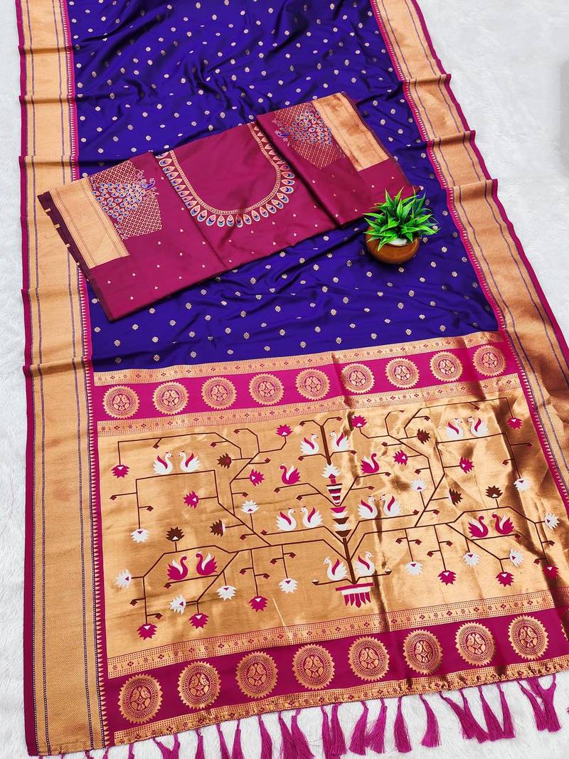 Navy Blue Color Heavy Paithani Silk Traditional Saree