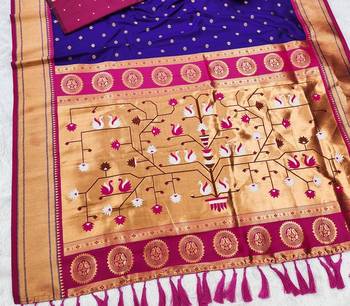 Navy Blue Color Heavy Paithani Silk Traditional Saree 2