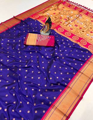 Navy Blue Color Heavy Paithani Silk Traditional Saree 3