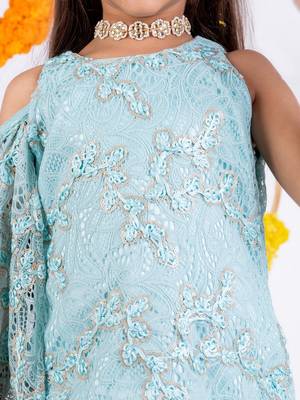 Blue embroidered organza kurta set 4