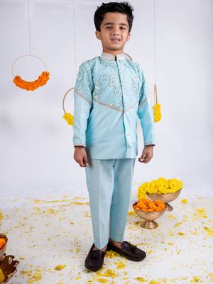 Blue embroidered cotton silk kurta pyjama 1