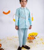 Blue embroidered cotton silk kurta pyjama