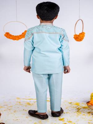 Blue embroidered cotton silk kurta pyjama 2
