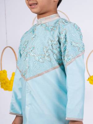 Blue embroidered cotton silk kurta pyjama 3