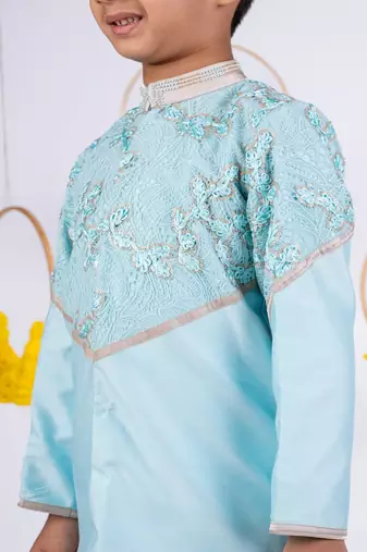Blue embroidered cotton silk kurta pyjama