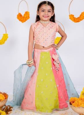 Multicolor embroidered cotton silk lehenga 1