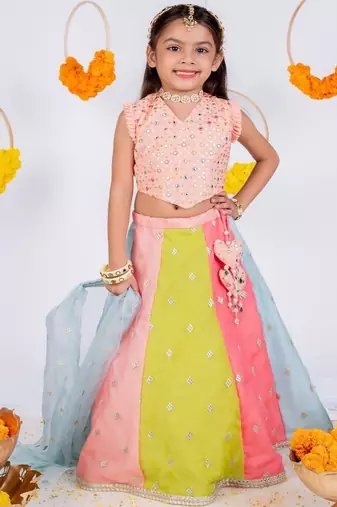 Multicolor embroidered cotton silk lehenga
