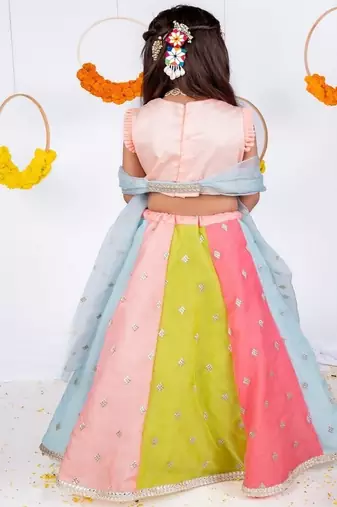 Multicolor embroidered cotton silk lehenga