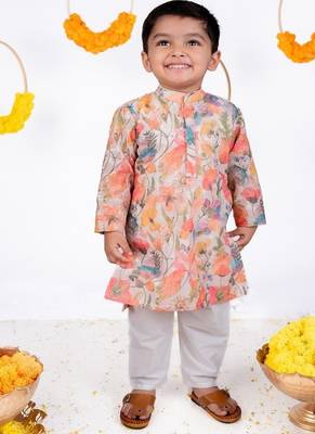 Multicolor printed cotton silk kurta pyjama 1