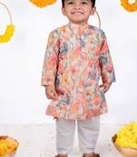 Multicolor printed cotton silk kurta pyjama