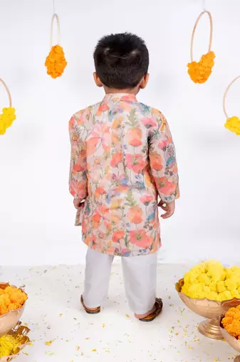 Multicolor printed cotton silk kurta pyjama