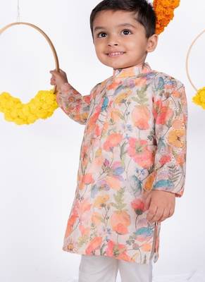 Multicolor printed cotton silk kurta pyjama 5