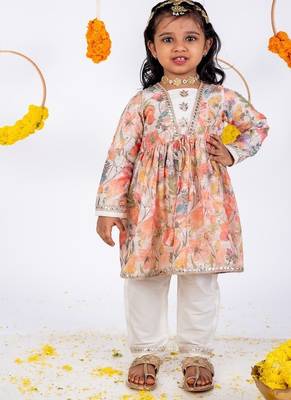 Multicolor embroidered cotton silk kurta pyjama 1