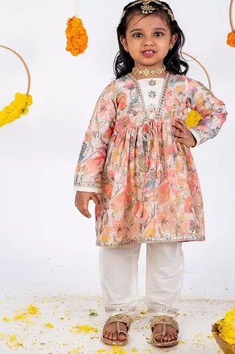 Multicolor embroidered cotton silk kurta pyjama