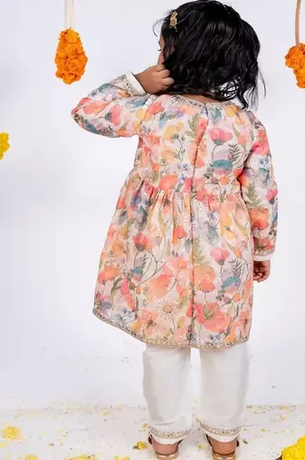 Multicolor embroidered cotton silk kurta pyjama