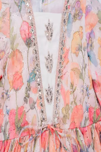 Multicolor embroidered cotton silk kurta pyjama