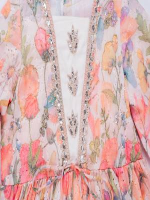 Multicolor embroidered cotton silk kurta pyjama 5