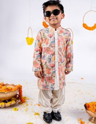 Multicolor printed cotton silk kurta pyjama 1