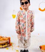 Multicolor printed cotton silk kurta pyjama