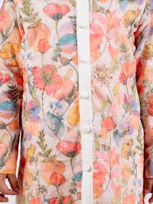 Multicolor printed cotton silk kurta pyjama 2