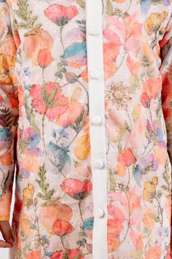 Multicolor printed cotton silk kurta pyjama