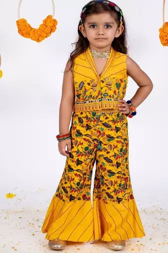 Yellow embroidered cotton co ord set