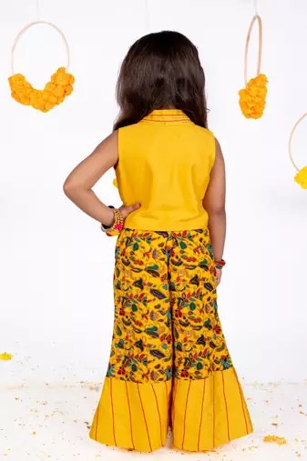 Yellow embroidered cotton co ord set