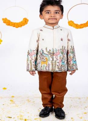 White printed cotton bandhgala set 1