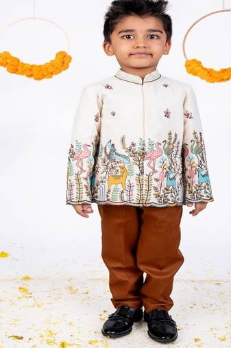 White printed cotton bandhgala set