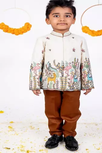 White printed cotton bandhgala set